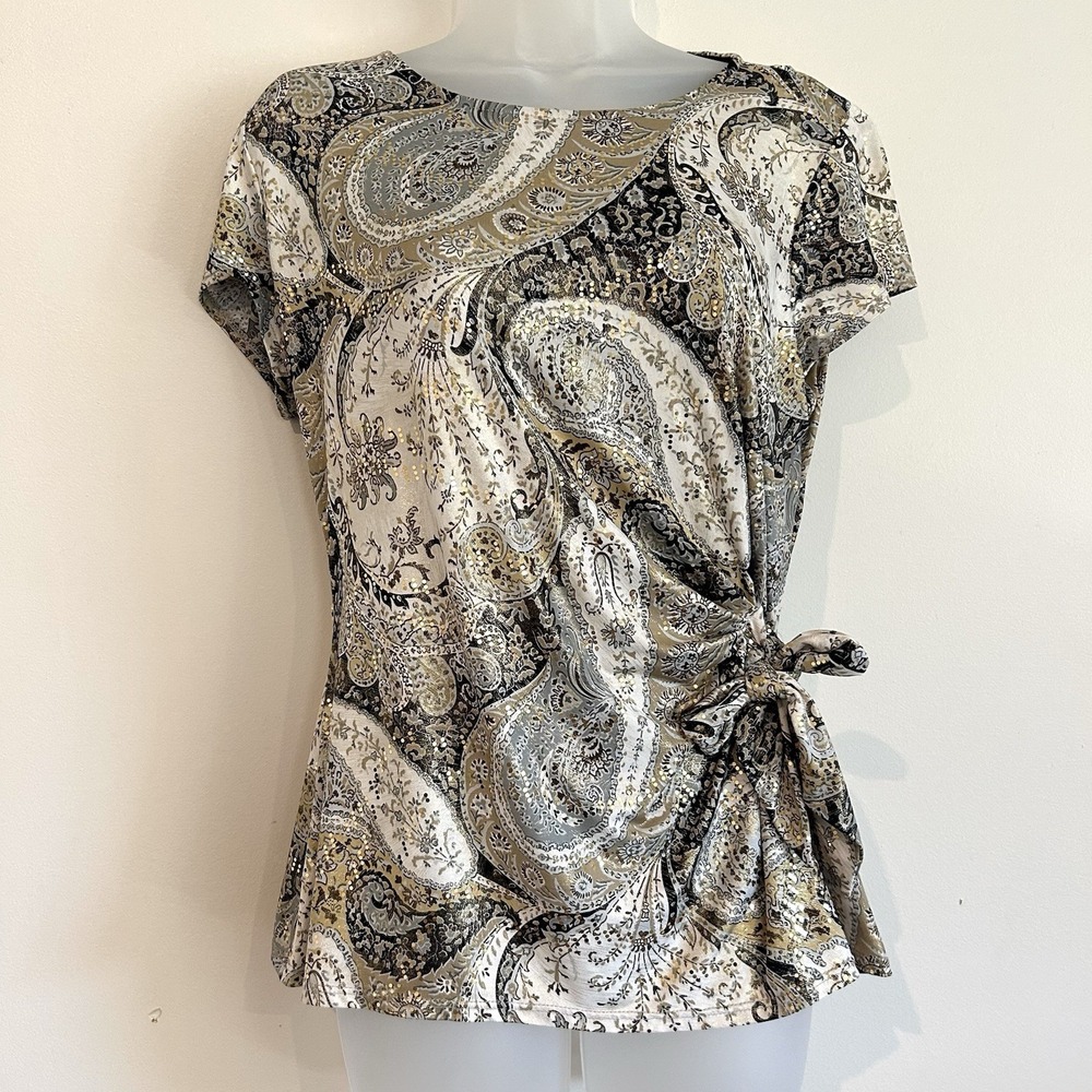 Vtg Made USA Top Sz M Forest Fairy Sparkly Paisley Floral Embellished Whimsical
